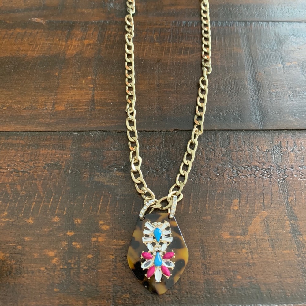 Tortoise And Rhinestone Gold Statement Necklace - image 2